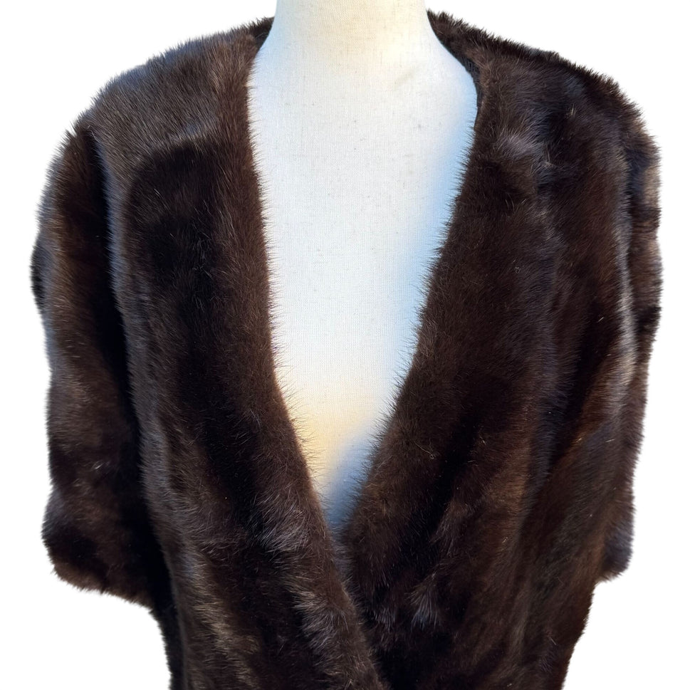 Robinsons California Vintage Brown Fur Stole Shawl Wrap Elegant Retro Fashion OS