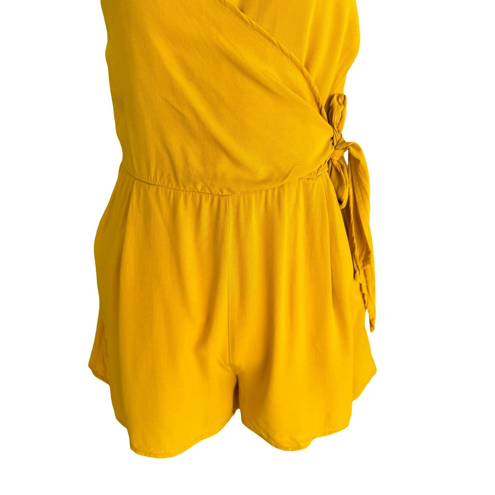 One Clothing Festival Boho Faux Wrap Romper Spaghetti Strap Sun Yellow Womens M