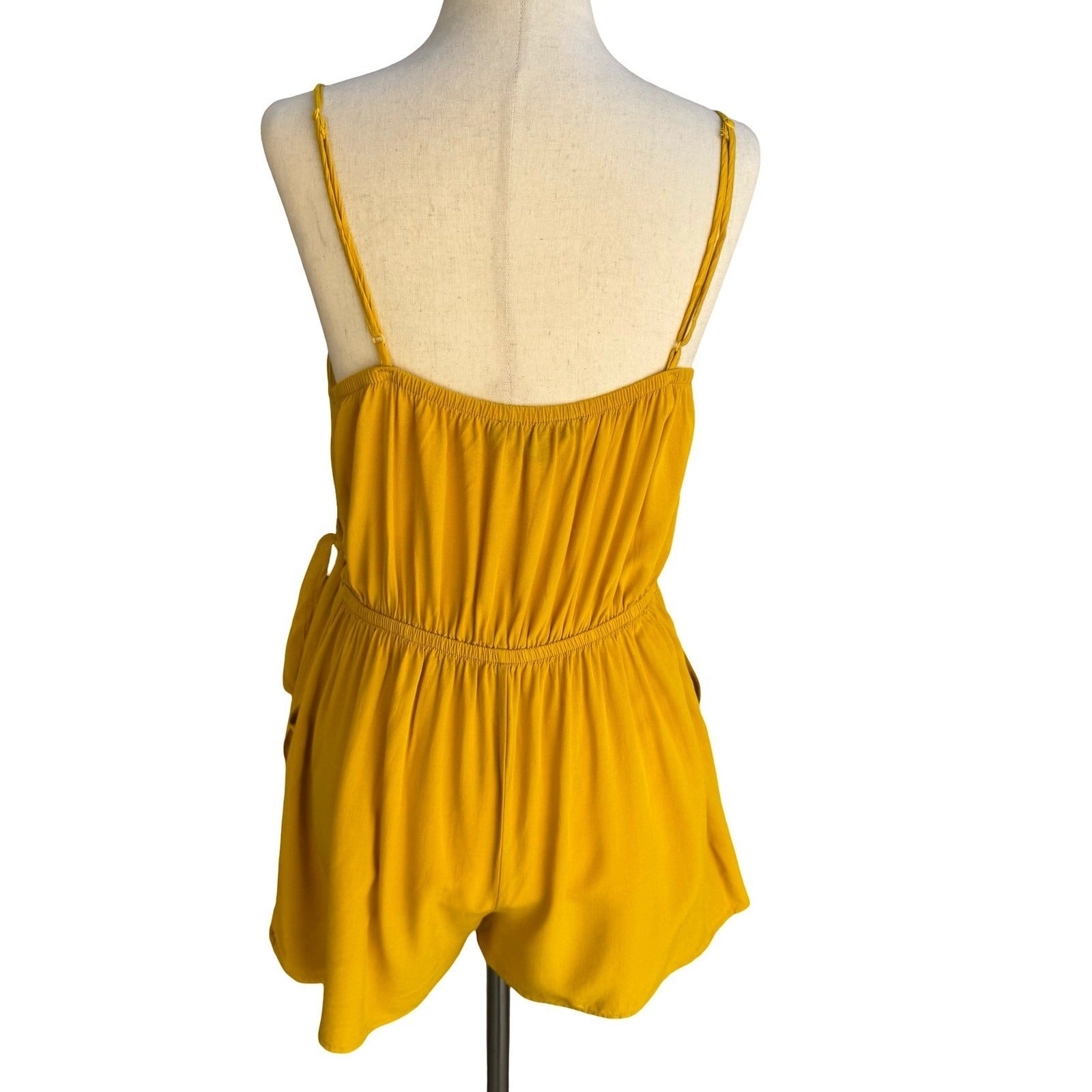 One Clothing Festival Boho Faux Wrap Romper Spaghetti Strap Sun Yellow Womens M