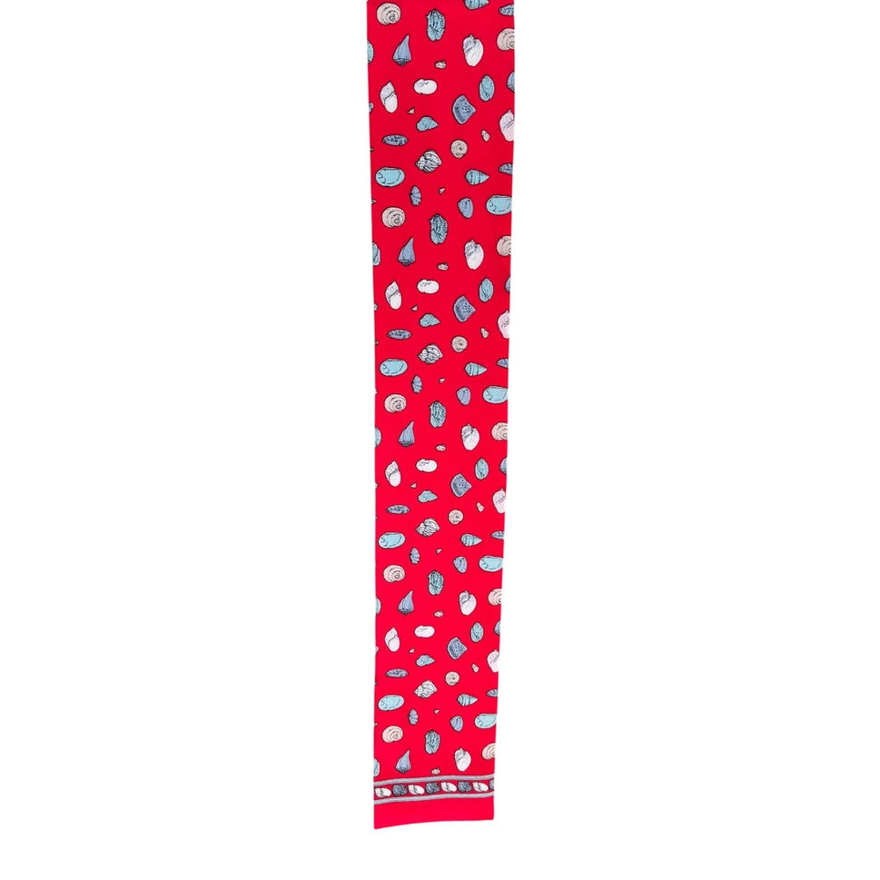 Ginnie Johansen Vintage 80s Red Silk Seashell Skinny Scarf NWT Made In Japan