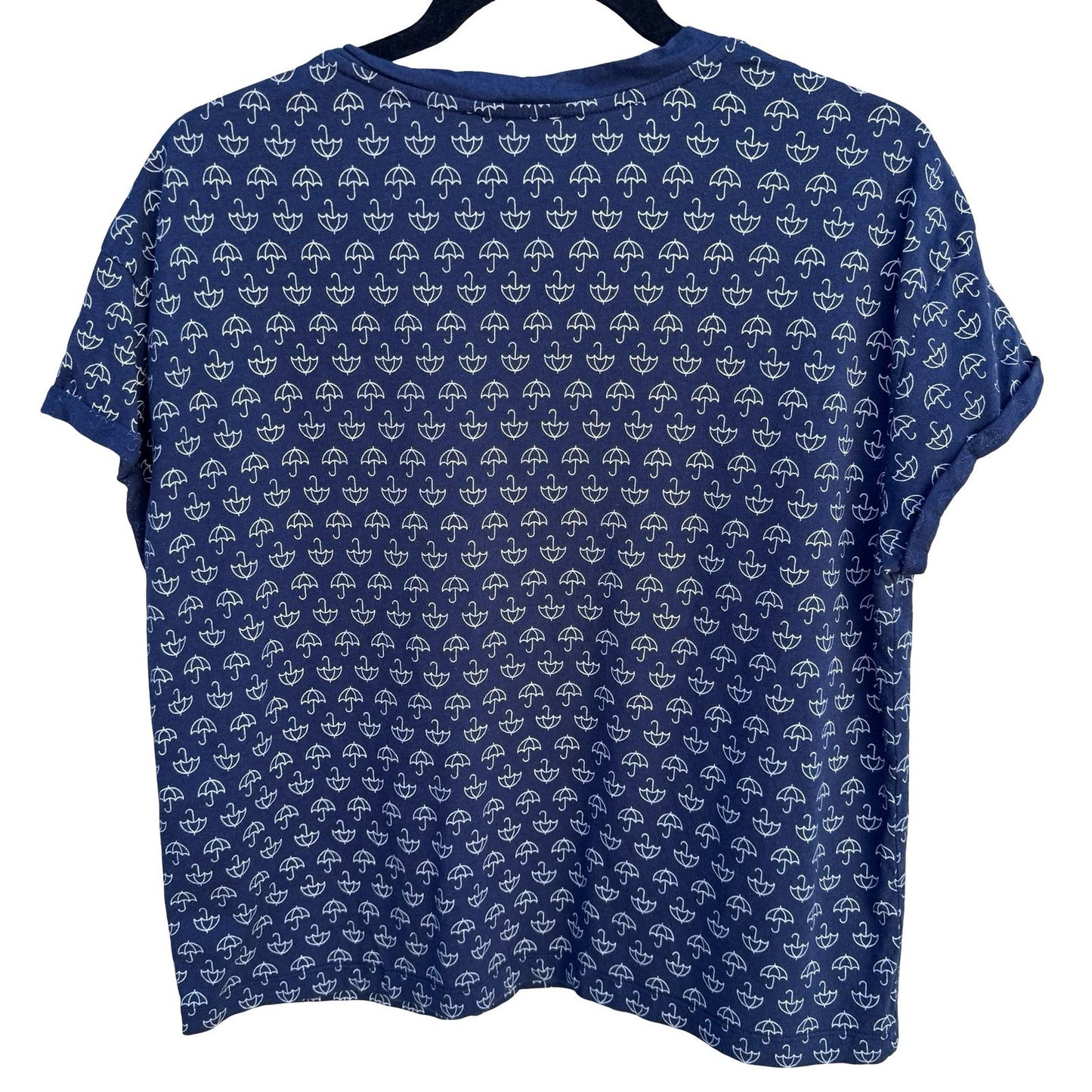 Zara Trafaluc Womens Navy White Umbrella Print Cuffed Short Sleeve T-Shirt S