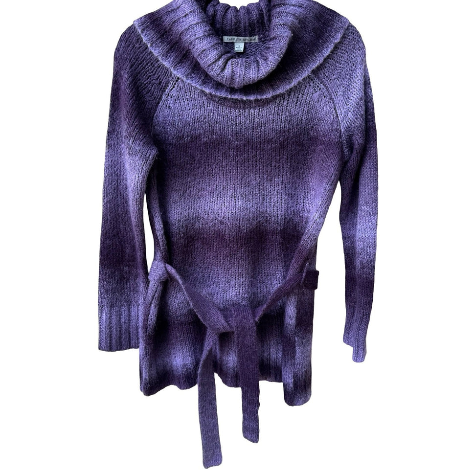 Carolyn Taylor Whimsygoth Fairycore Boho Ombre Belted Cowl Neck Sweater Purple M