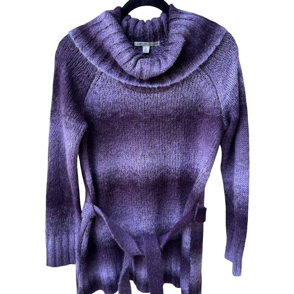 Carolyn Taylor Whimsygoth Fairycore Boho Ombre Belted Cowl Neck Sweater Purple M