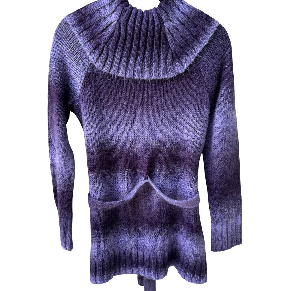 Carolyn Taylor Whimsygoth Fairycore Boho Ombre Belted Cowl Neck Sweater Purple M