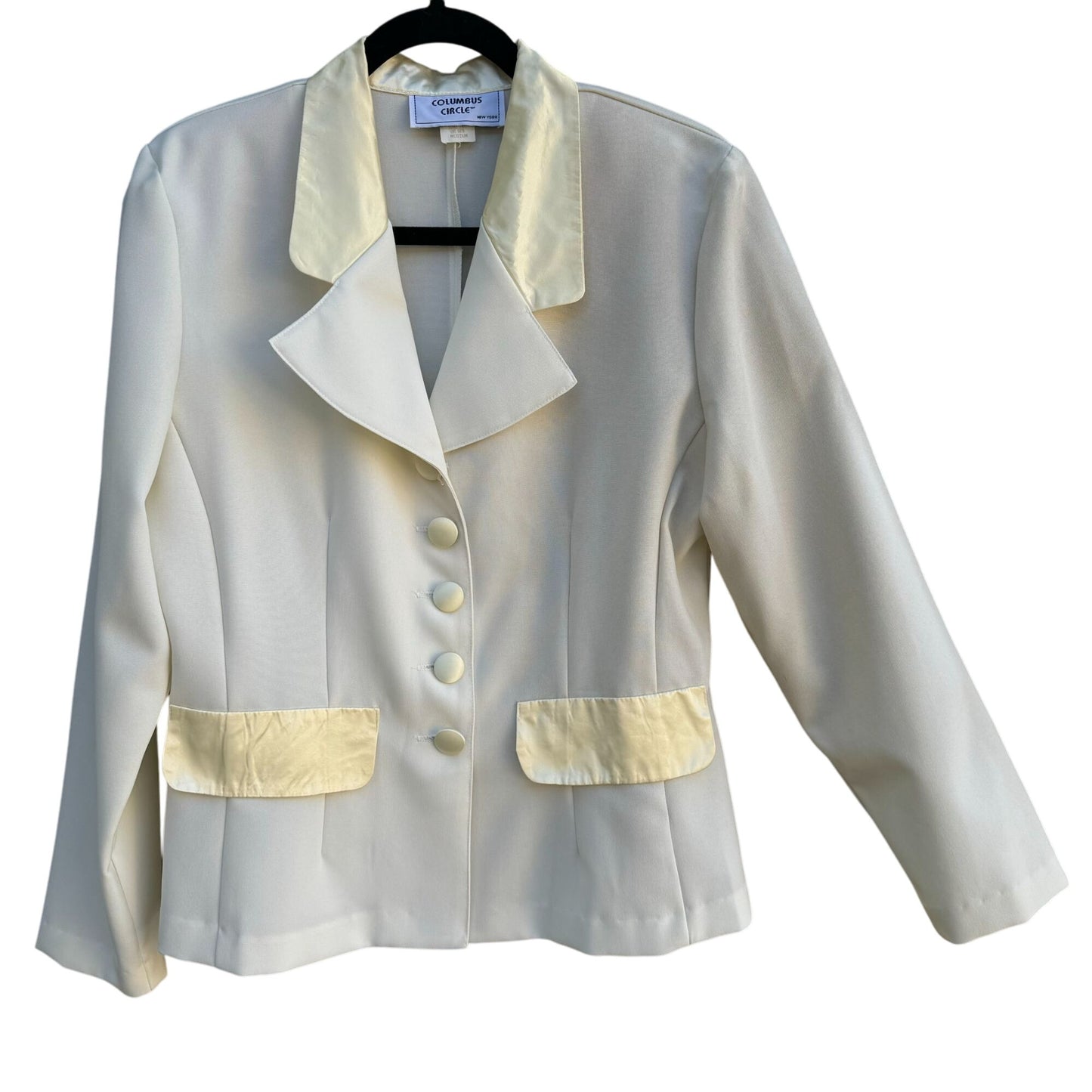 Columbus Circle Vintage 80s Cream & Yellow Notched Collar Button Front Blazer M