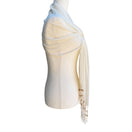 Switch Elegant Cream Semi Sheer Rectangle Beaded Fringe Boho Festival Shawl Wrap Scarf 3 image
