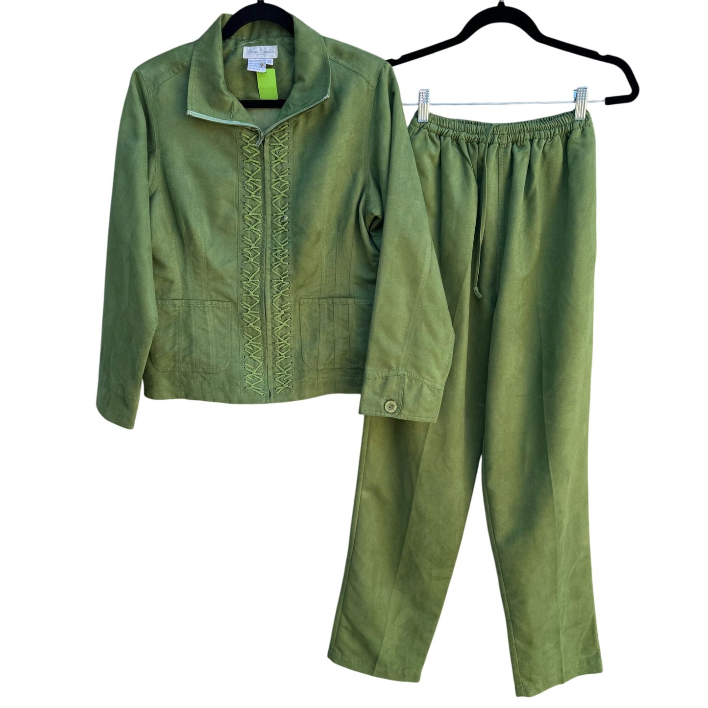 Great Cavalier Vintage Deadstock Womens Faux Suede Green Zip Jacket & Pants Set