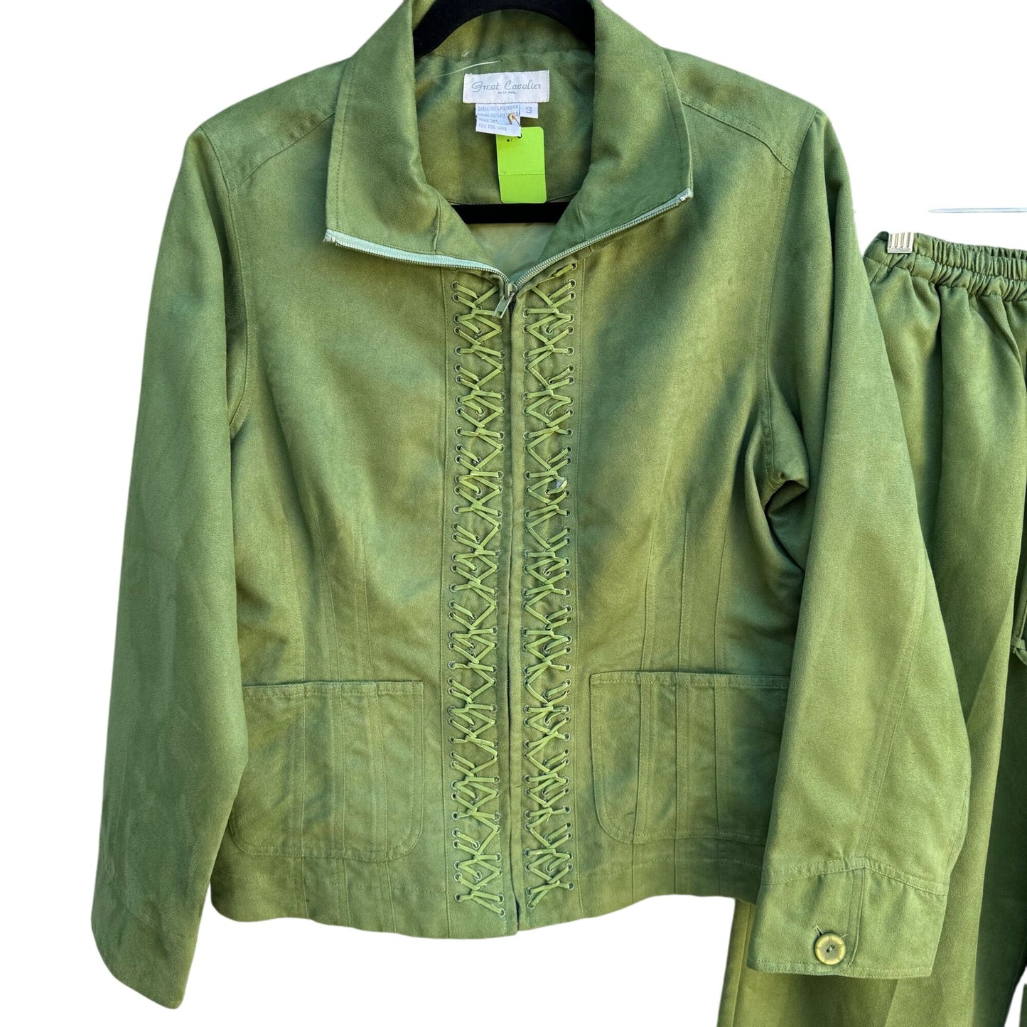 Great Cavalier Vintage Deadstock Womens Faux Suede Green Zip Jacket & Pants Set