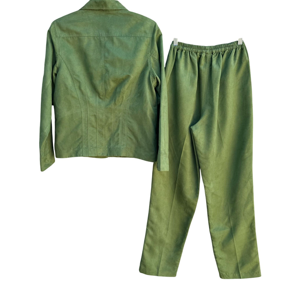 Great Cavalier Vintage Deadstock Womens Faux Suede Green Zip Jacket & Pants Set