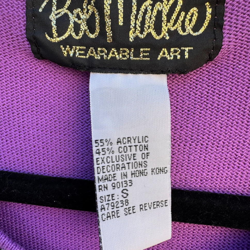 Bob Mackie Wearable Art Vintage Purple Beaded Dragonfly Cardigan Sweater New S