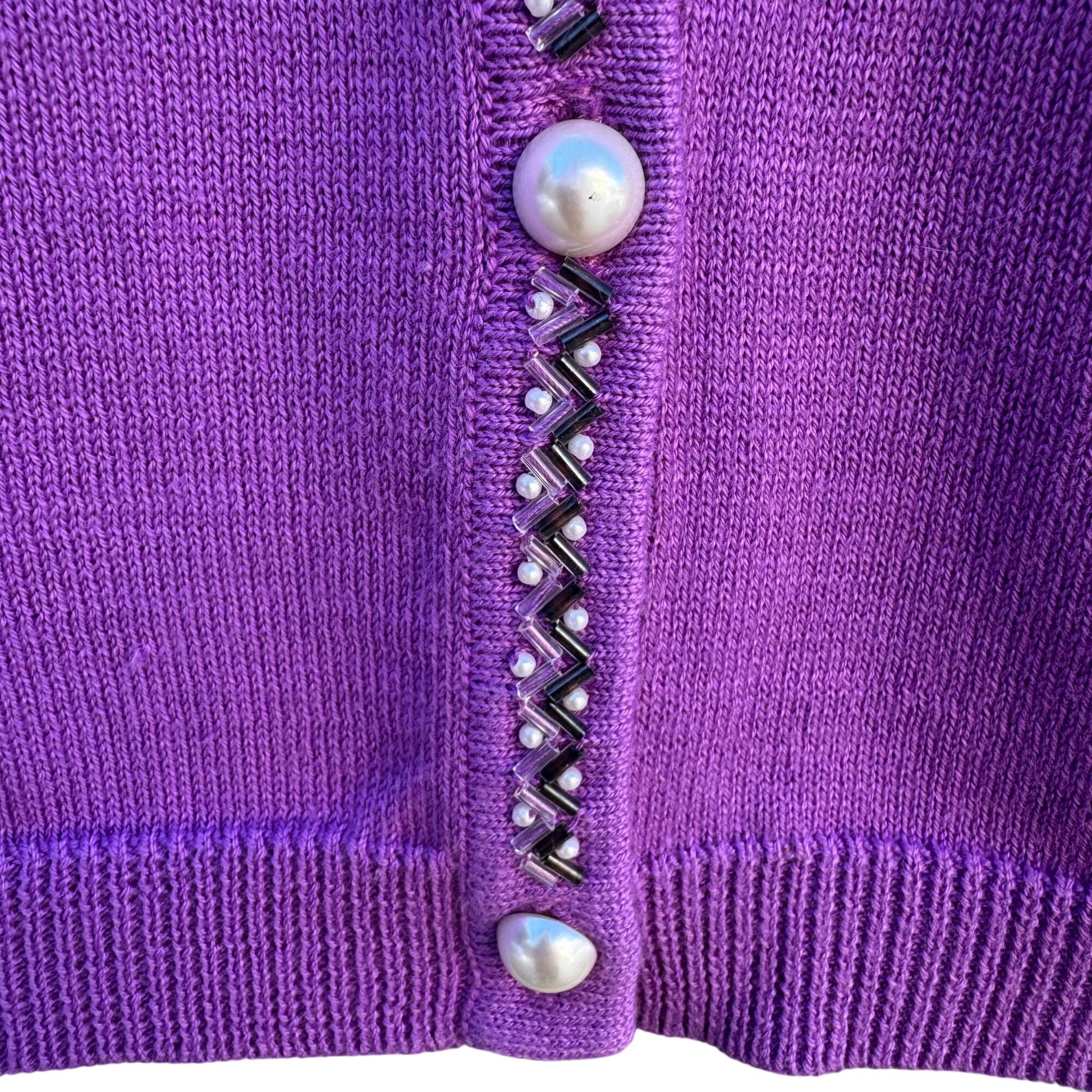 Bob Mackie Wearable Art Vintage Purple Beaded Dragonfly Cardigan Sweater New S