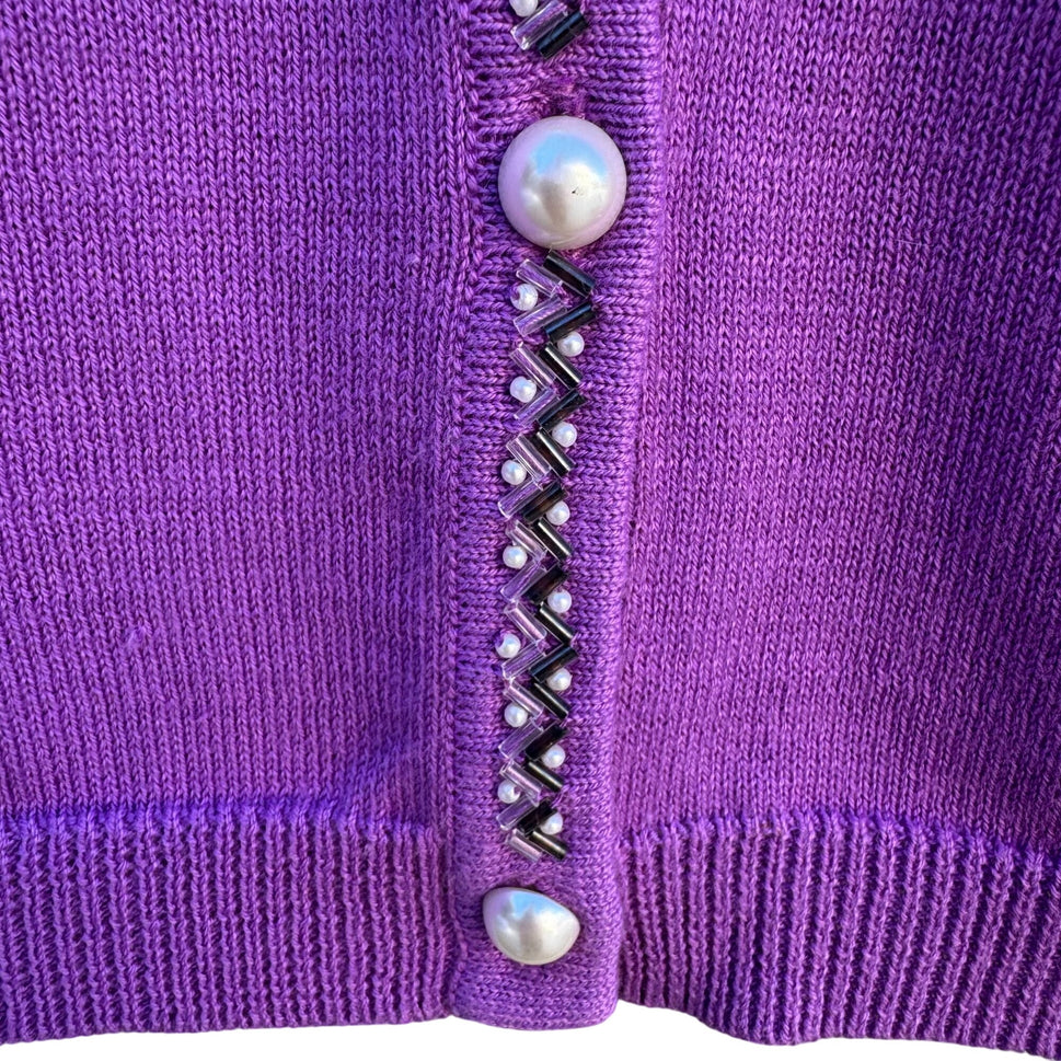 Bob Mackie Wearable Art Vintage Purple Beaded Dragonfly Cardigan Sweater New S