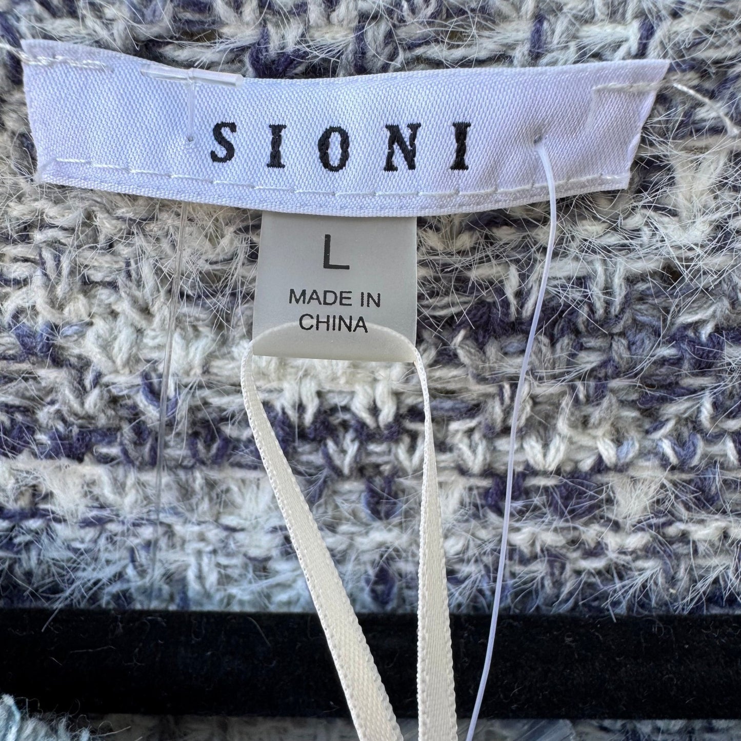 Sioni Coastal Preppy Old Money Denim Boucle Tweed Open Front Blazer Jacket L NEW