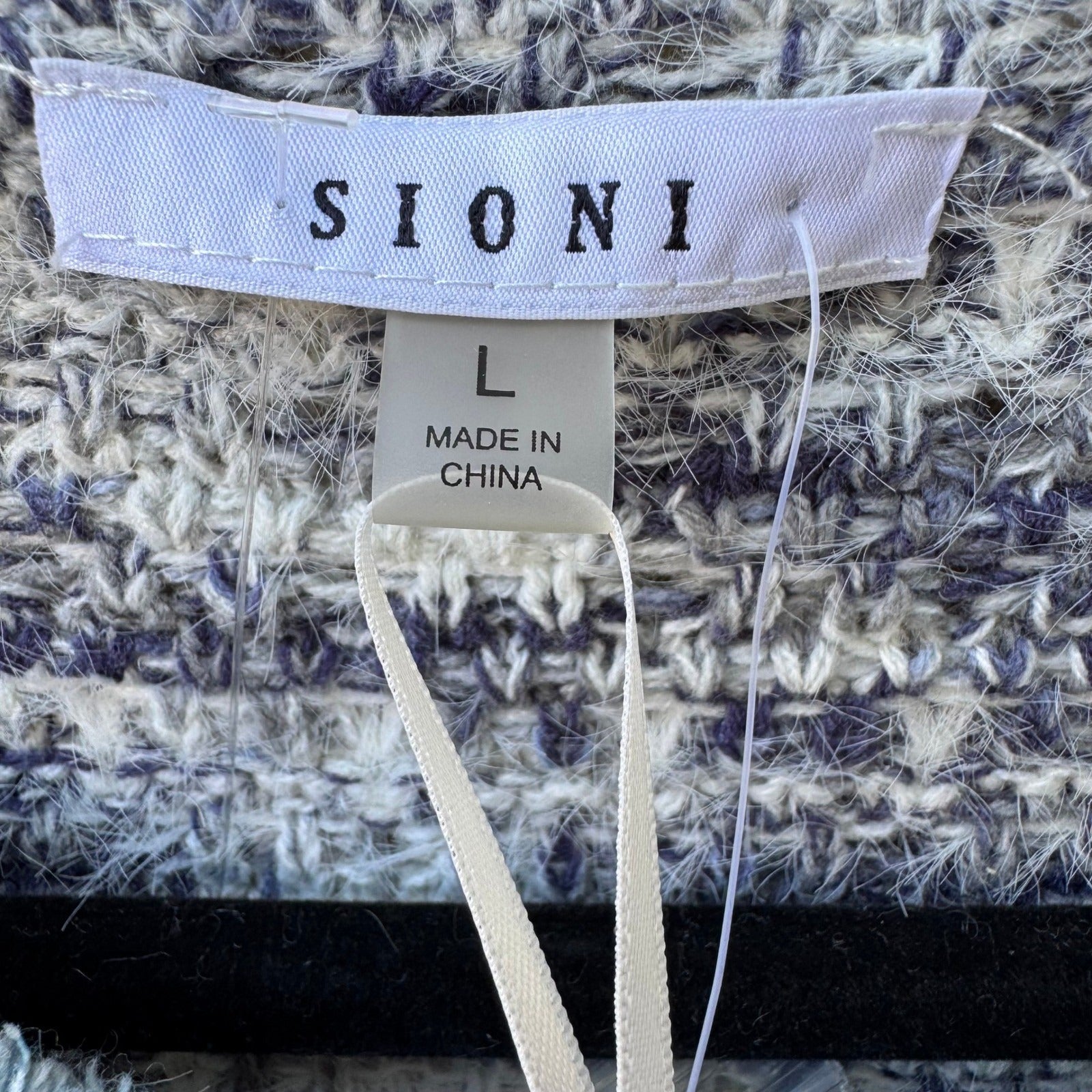 Sioni Coastal Preppy Old Money Denim Boucle Tweed Open Front Blazer Jacket L NEW