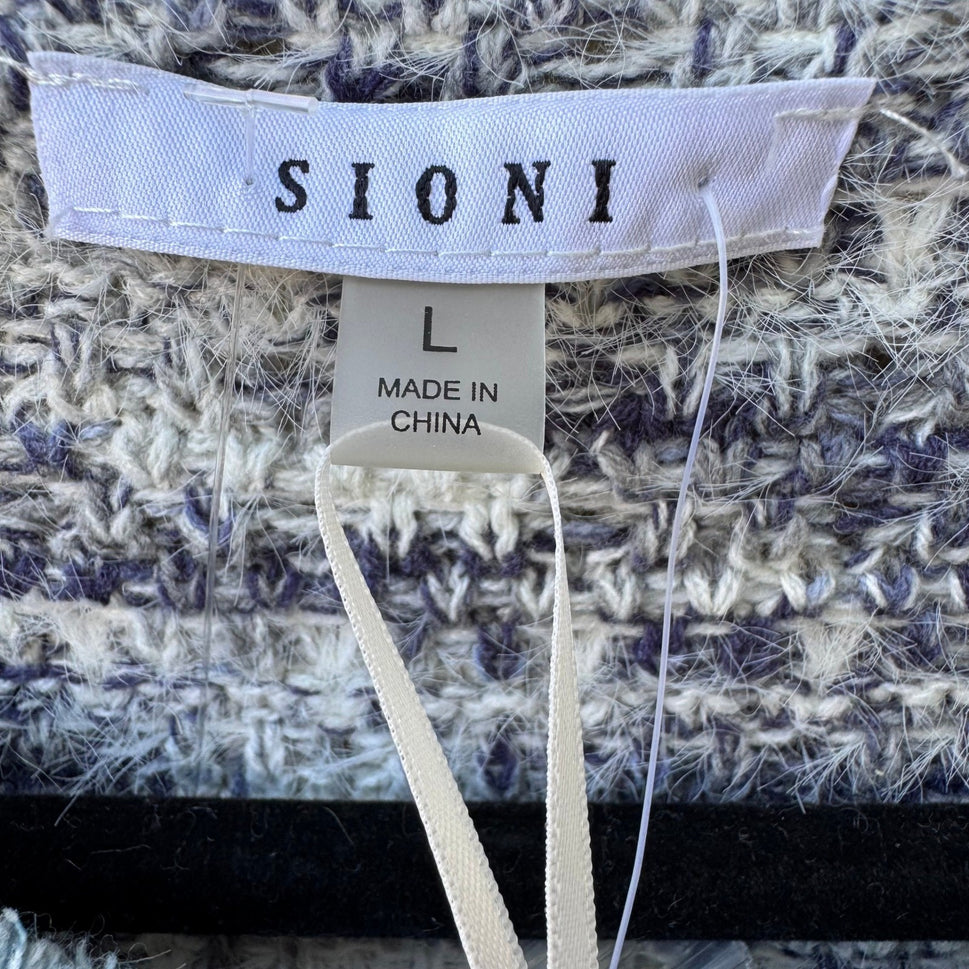 Sioni Coastal Preppy Old Money Denim Boucle Tweed Open Front Blazer Jacket L NEW