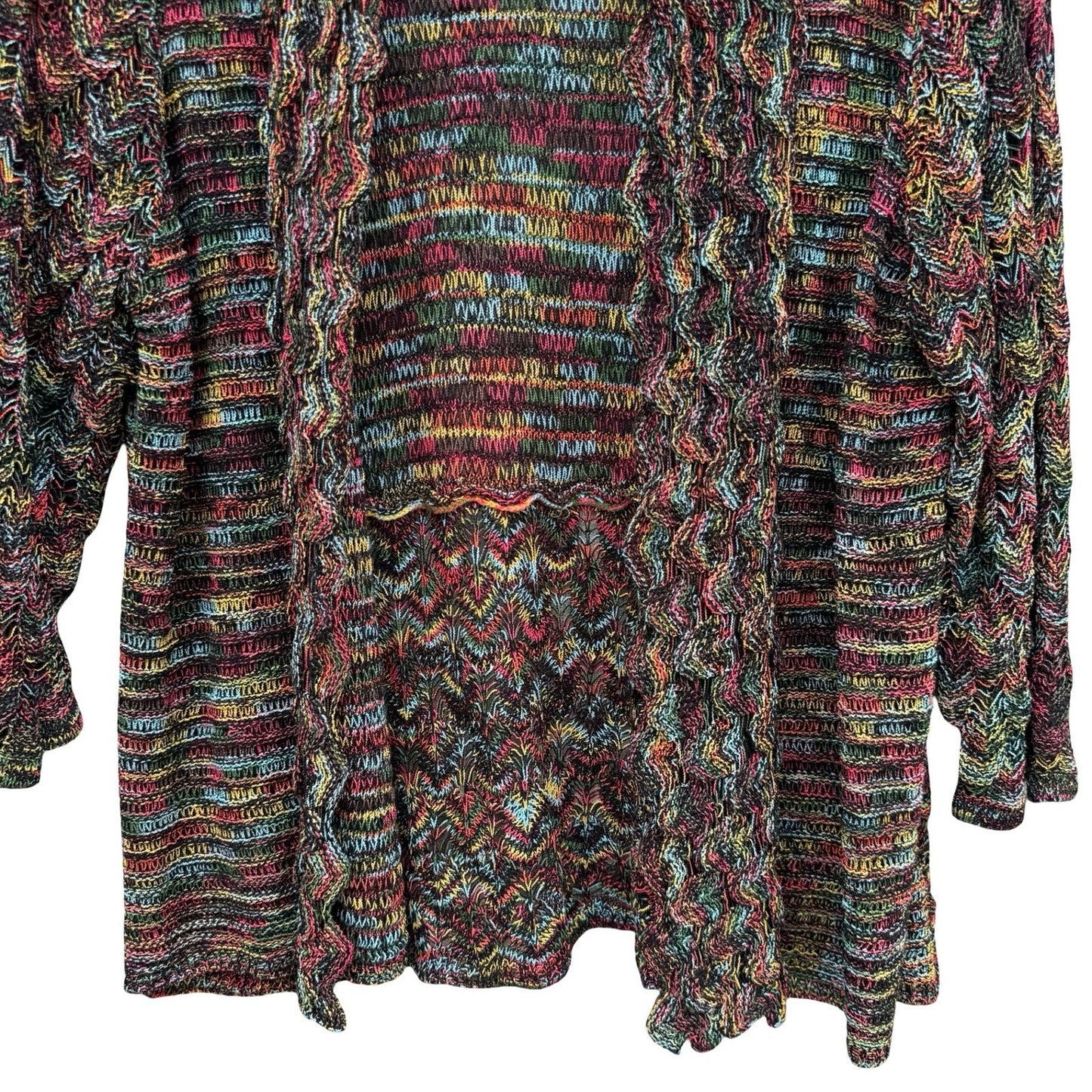 Eclectic Boho Space Dye Open Front Knit Cardigan Shawl Collar Chevron Artsy L