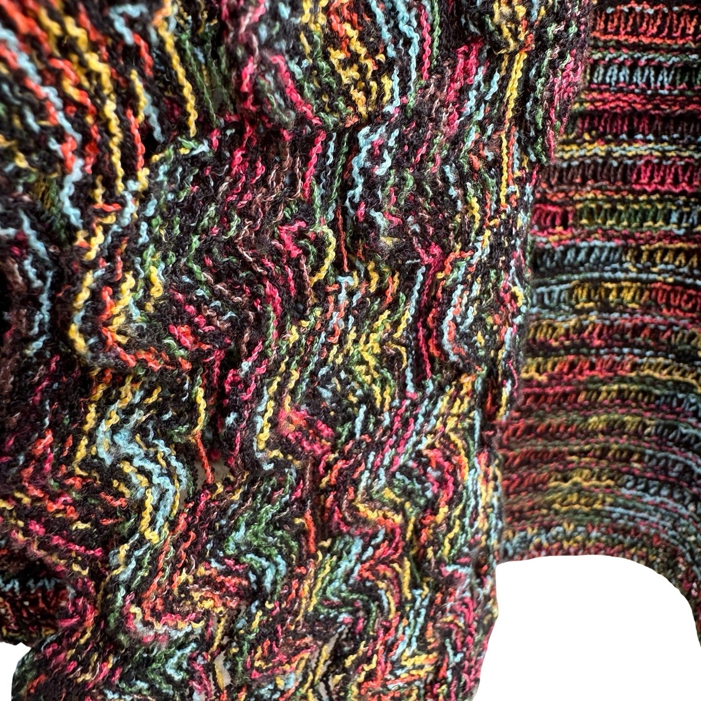 Eclectic Boho Space Dye Open Front Knit Cardigan Shawl Collar Chevron Artsy L