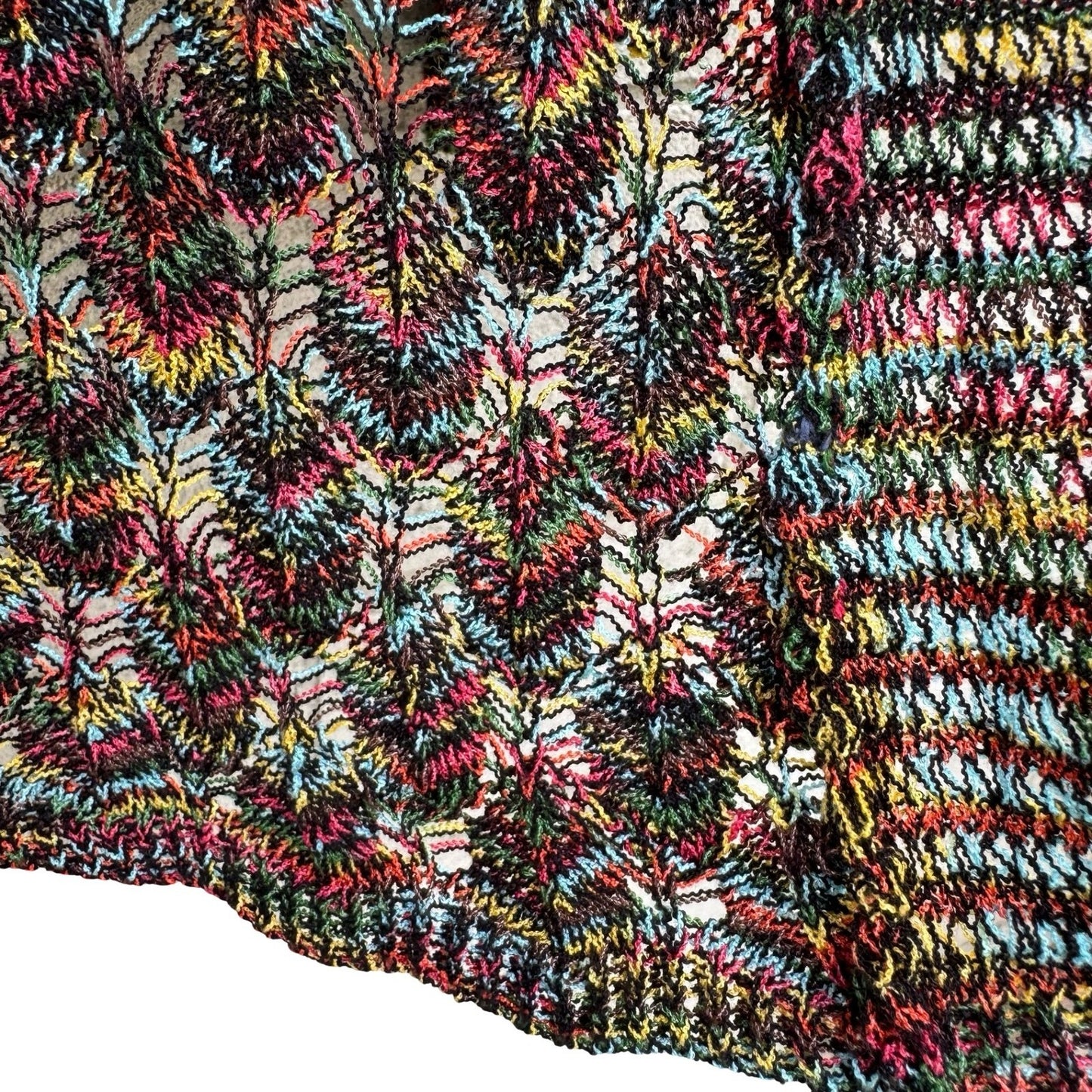 Eclectic Boho Space Dye Open Front Knit Cardigan Shawl Collar Chevron Artsy L