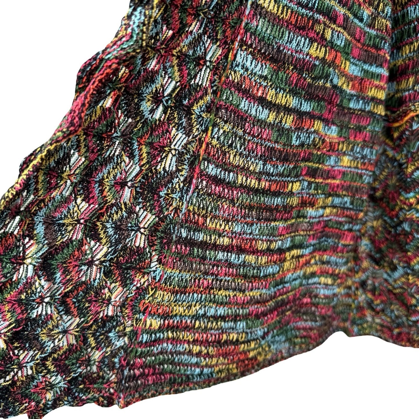 Eclectic Boho Space Dye Open Front Knit Cardigan Shawl Collar Chevron Artsy L