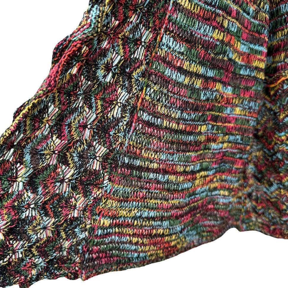 Eclectic Boho Space Dye Open Front Knit Cardigan Shawl Collar Chevron Artsy L
