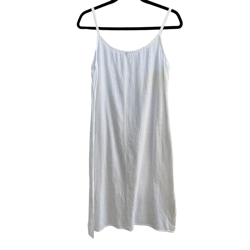 Minimalist Coastal Lagenlook Beachy Linen Spaghetti Strap Slip Dress White M