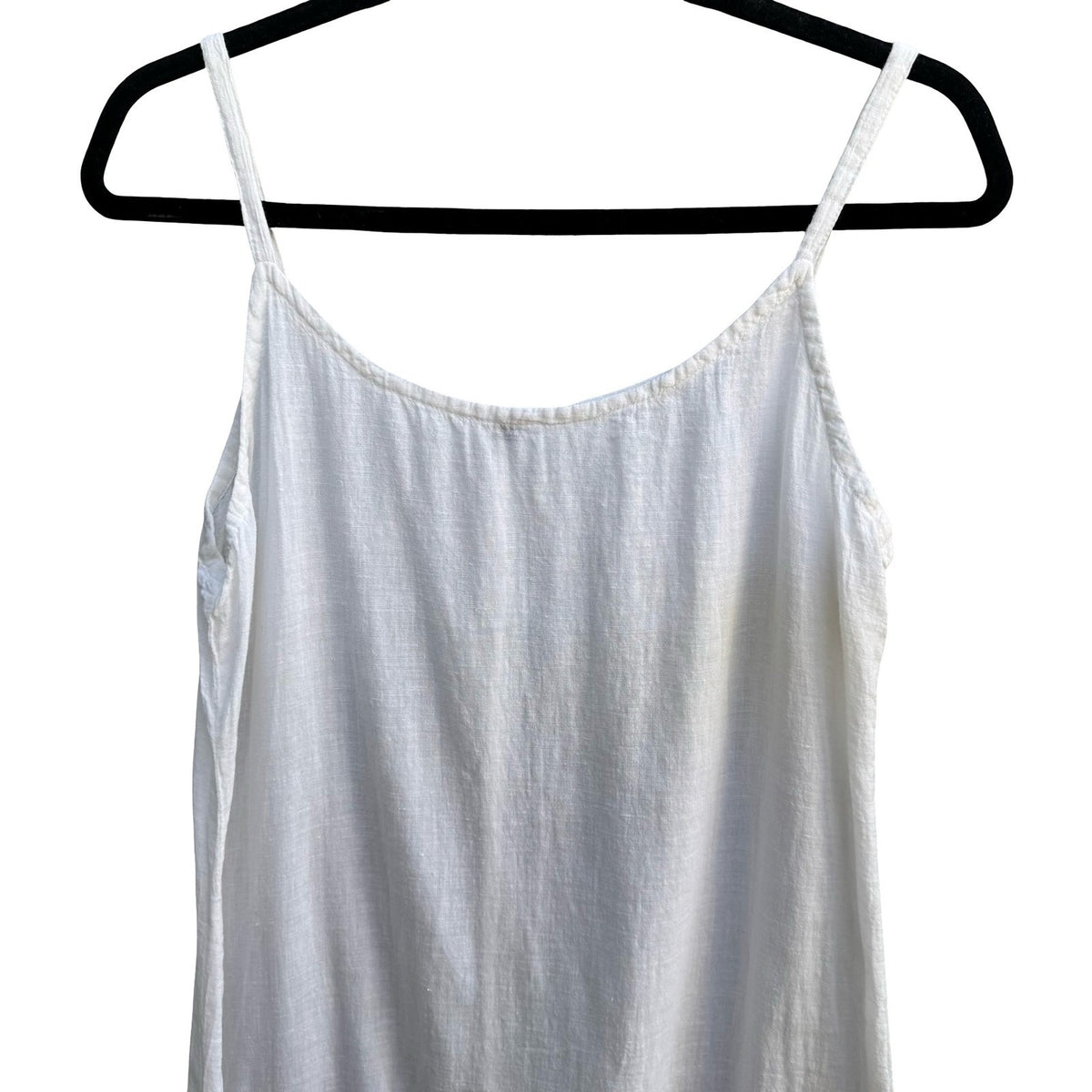Minimalist Coastal Lagenlook Beachy Linen Spaghetti Strap Slip Dress White M