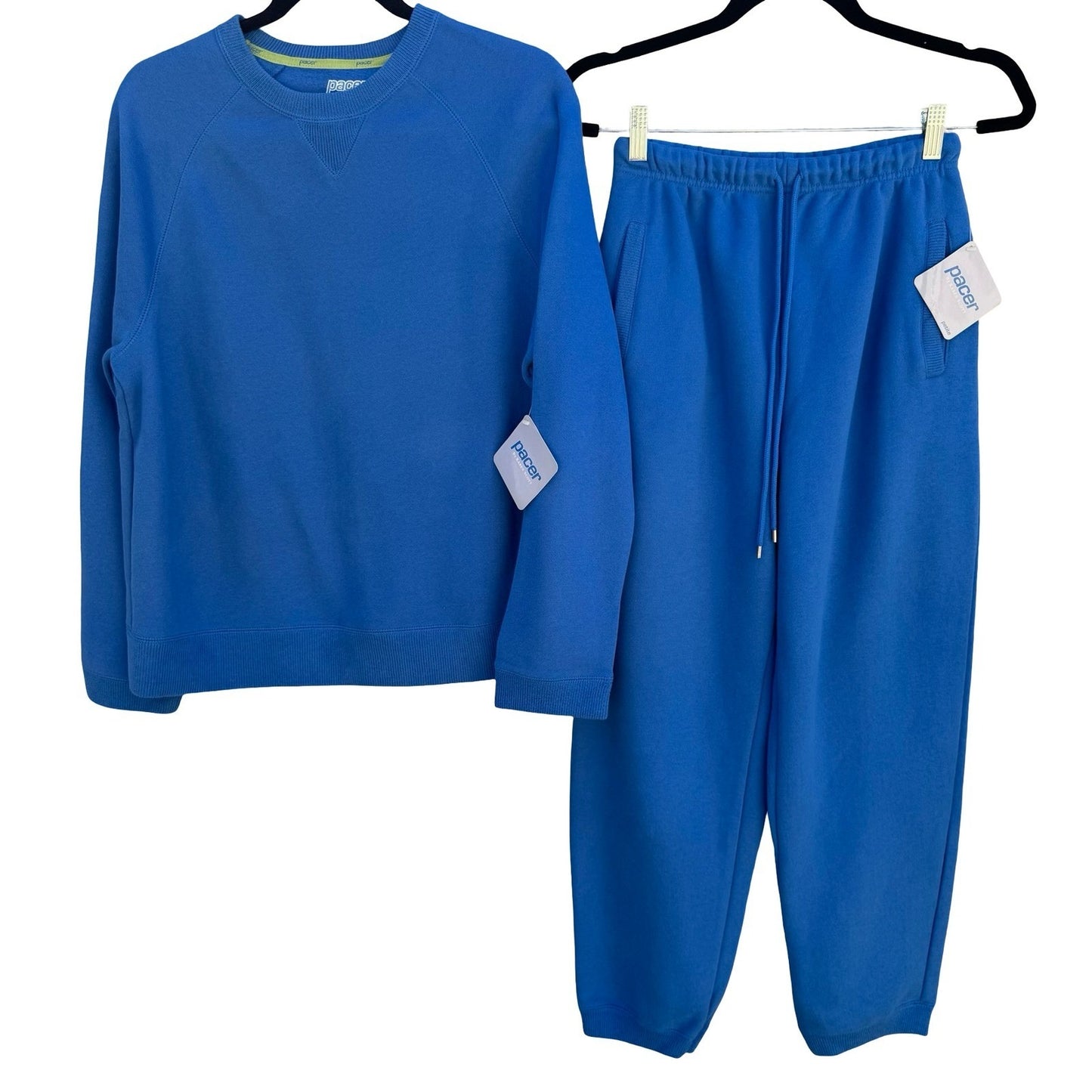 Pacer by Karen Scott Blue Fleece Sweatsuit Set Crewneck Sweatpants Womens PS NEW