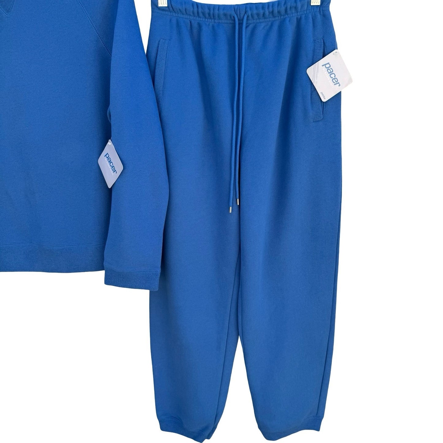 Pacer by Karen Scott Blue Fleece Sweatsuit Set Crewneck Sweatpants Womens PS NEW