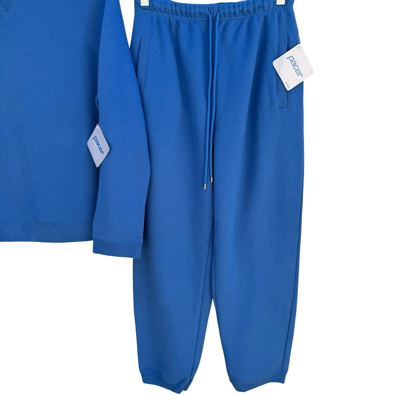 Pacer by Karen Scott Blue Fleece Sweatsuit Set Crewneck Sweatpants Womens PS NEW
