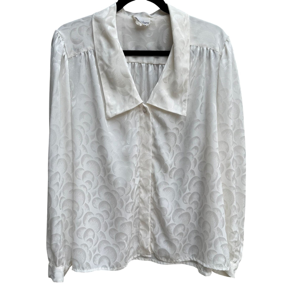 Lloyd Williams Vintage White Long Sleeve Button-Down Jacquard Pattern Blouse 14