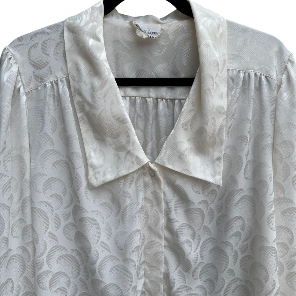 Lloyd Williams Vintage White Long Sleeve Button-Down Jacquard Pattern Blouse 14
