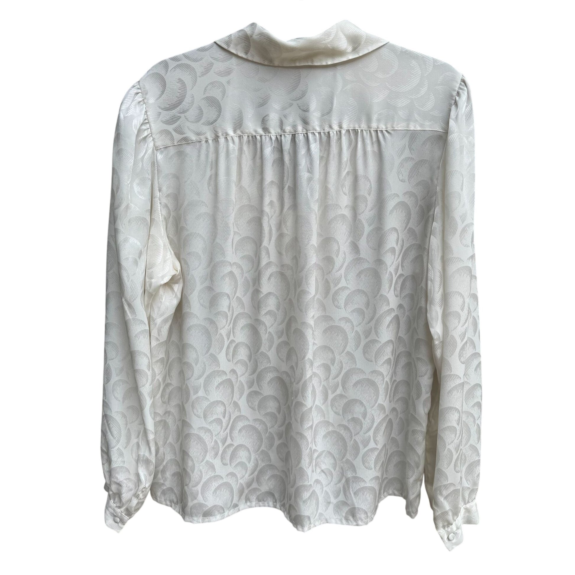 Lloyd Williams Vintage White Long Sleeve Button-Down Jacquard Pattern Blouse 14