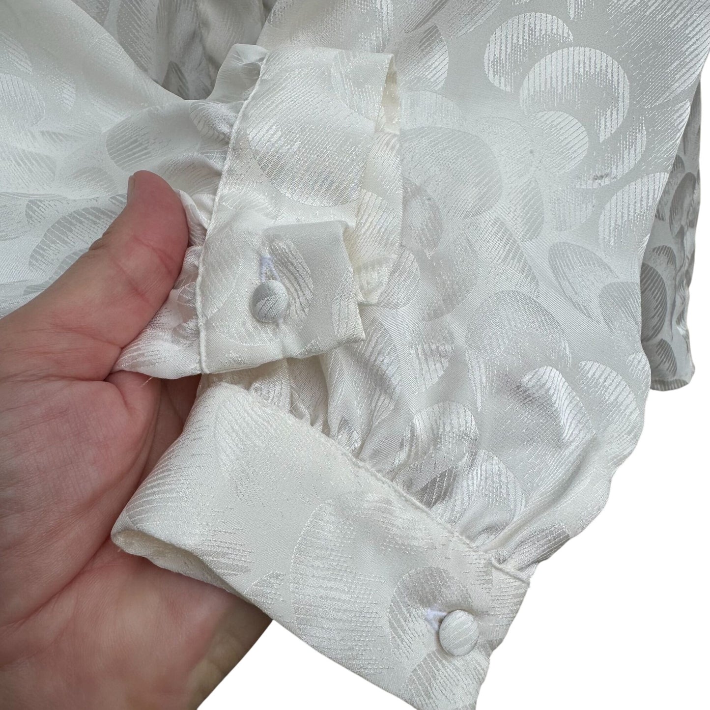 Lloyd Williams Vintage White Long Sleeve Button-Down Jacquard Pattern Blouse 14