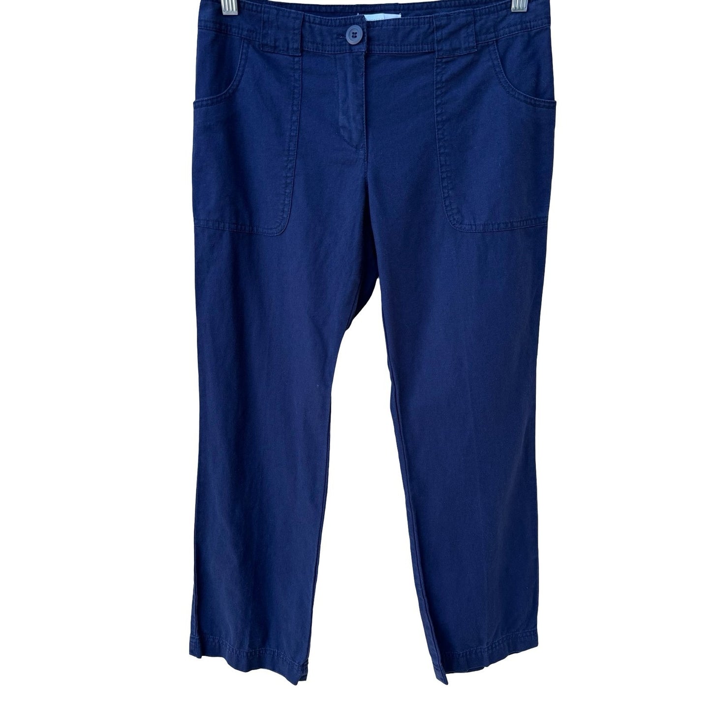 New York & Company Navy Blue Linen Cotton Utility Straight Leg Pants Womens 2