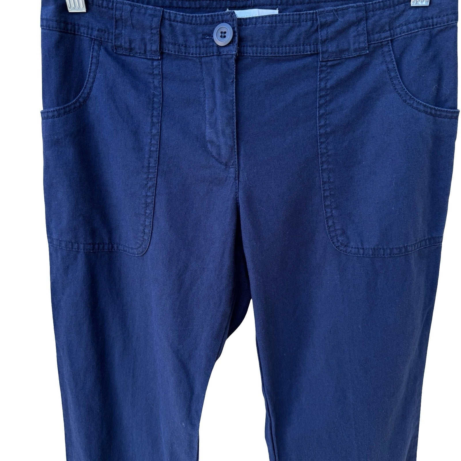 New York & Company Navy Blue Linen Cotton Utility Straight Leg Pants Womens 2