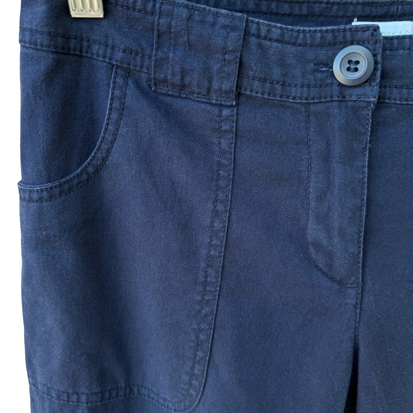 New York & Company Navy Blue Linen Cotton Utility Straight Leg Pants Womens 2