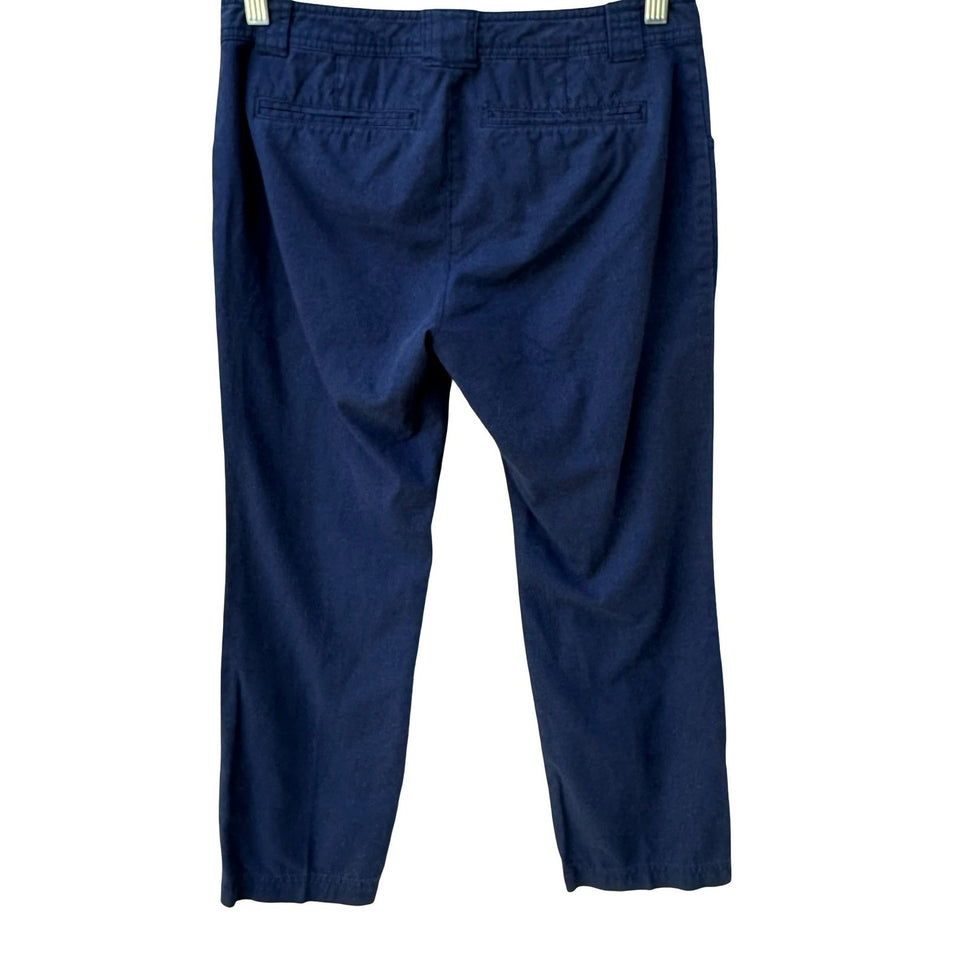 New York & Company Navy Blue Linen Cotton Utility Straight Leg Pants Womens 2