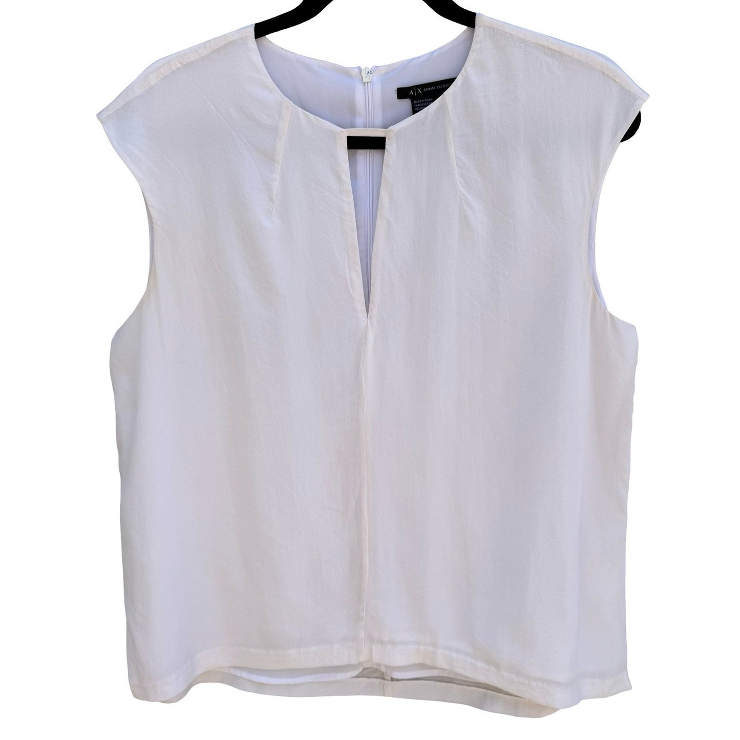Armani Exchange White Silk V-Neck Sleeveless Blouse M Quiet Luxury Minimalist