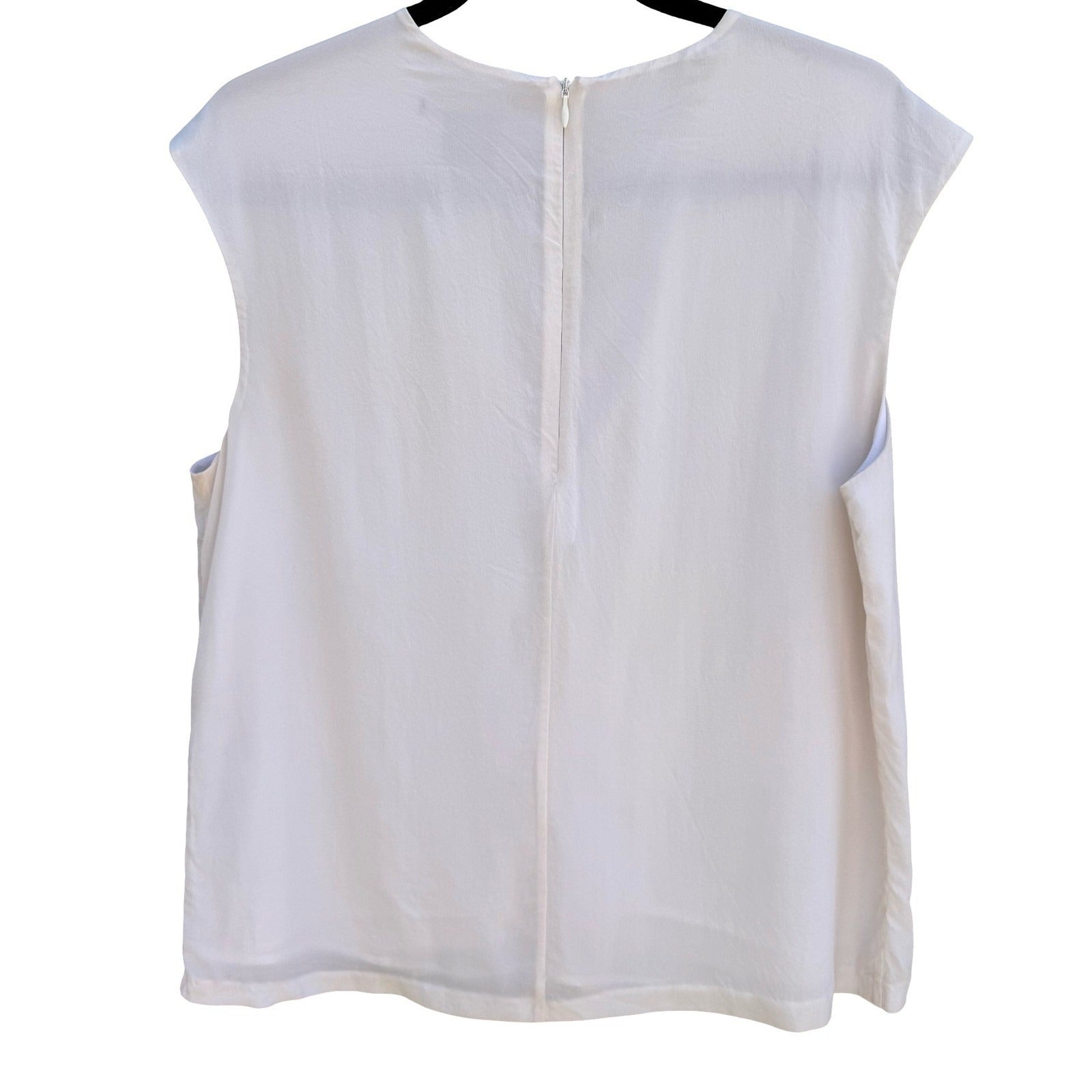 Armani Exchange White Silk V-Neck Sleeveless Blouse M Quiet Luxury Minimalist