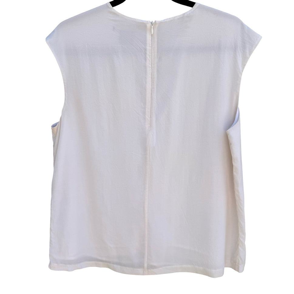 Armani Exchange White Silk V-Neck Sleeveless Blouse M Quiet Luxury Minimalist