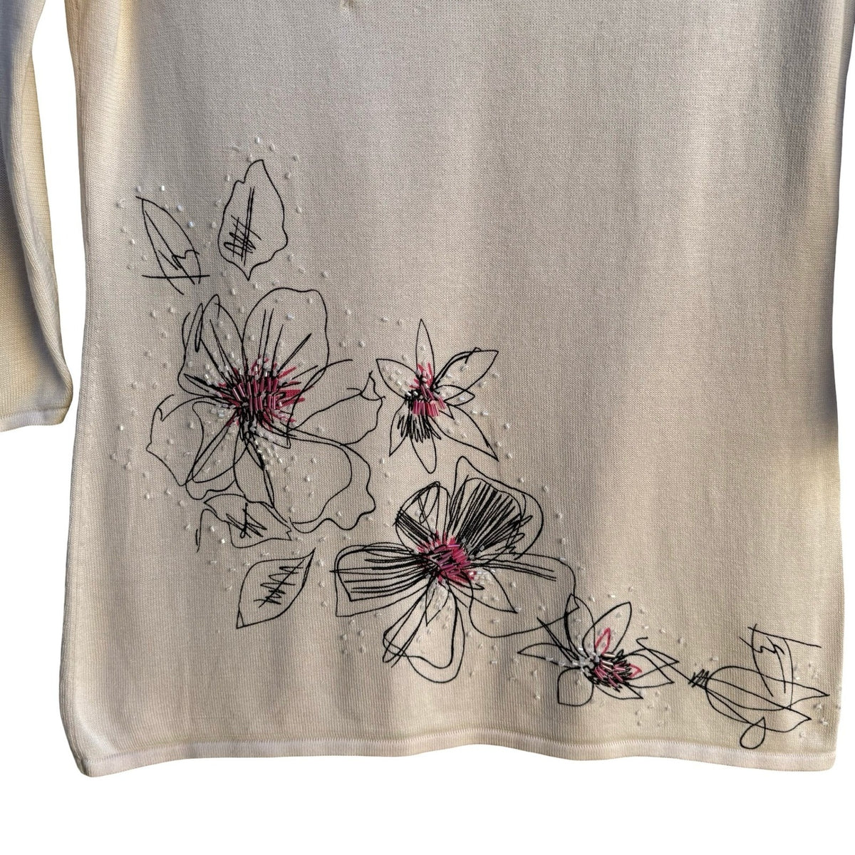 Randolph Duke Y2K Quiet Luxury Silk Cotton Floral Beaded Feminine Knit Sweater S