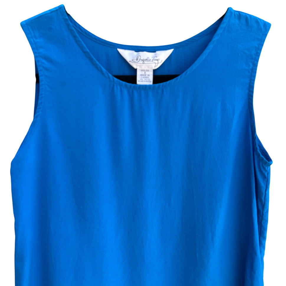 Angela Tong Womens 100% Silk Sleeveless Lightweight Minimalist Blue Blouse Top 4