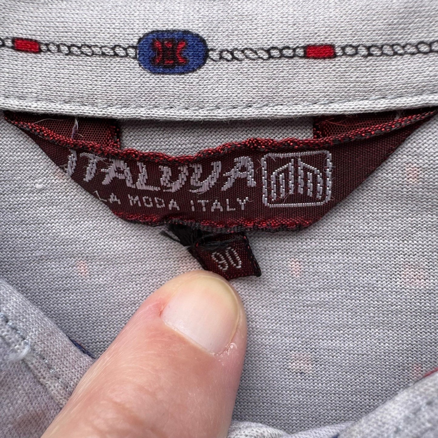 Italyva La Moda Italy Mens Grey Geometric Chain Print Button Up Shirt Size 90