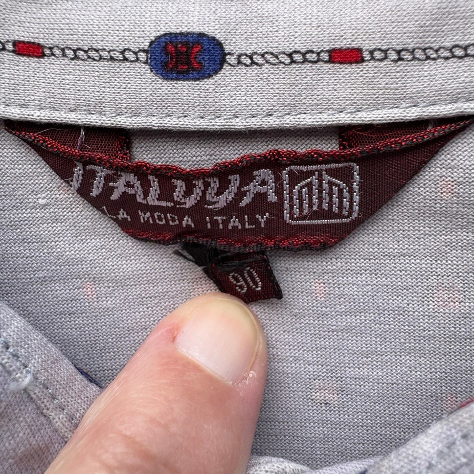 Italyva La Moda Italy Mens Grey Geometric Chain Print Button Up Shirt Size 90