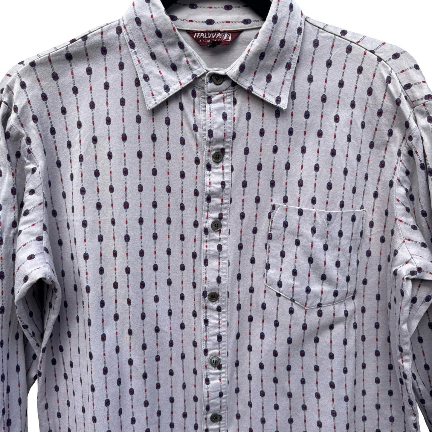Italyva La Moda Italy Mens Grey Geometric Chain Print Button Up Shirt Size 90