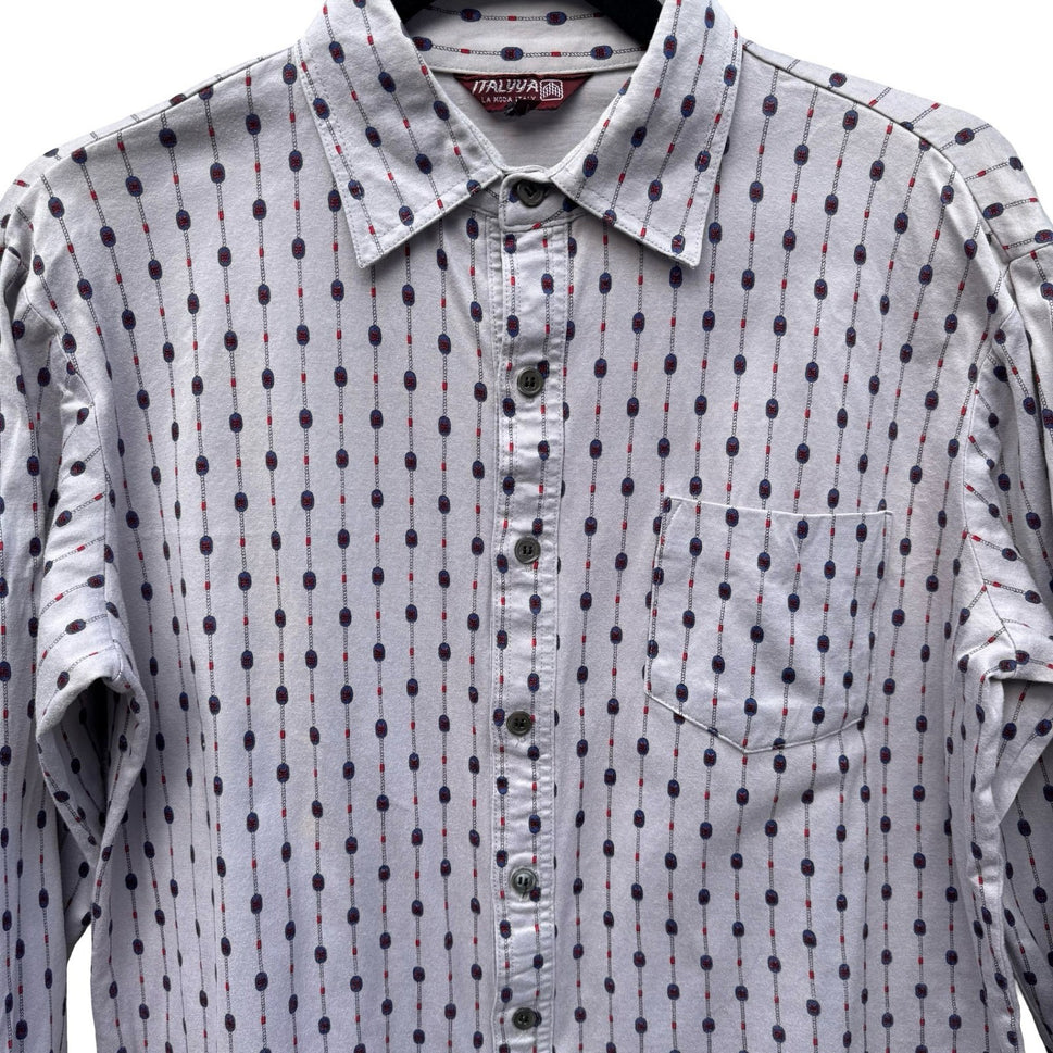 Italyva La Moda Italy Mens Grey Geometric Chain Print Button Up Shirt Size 90