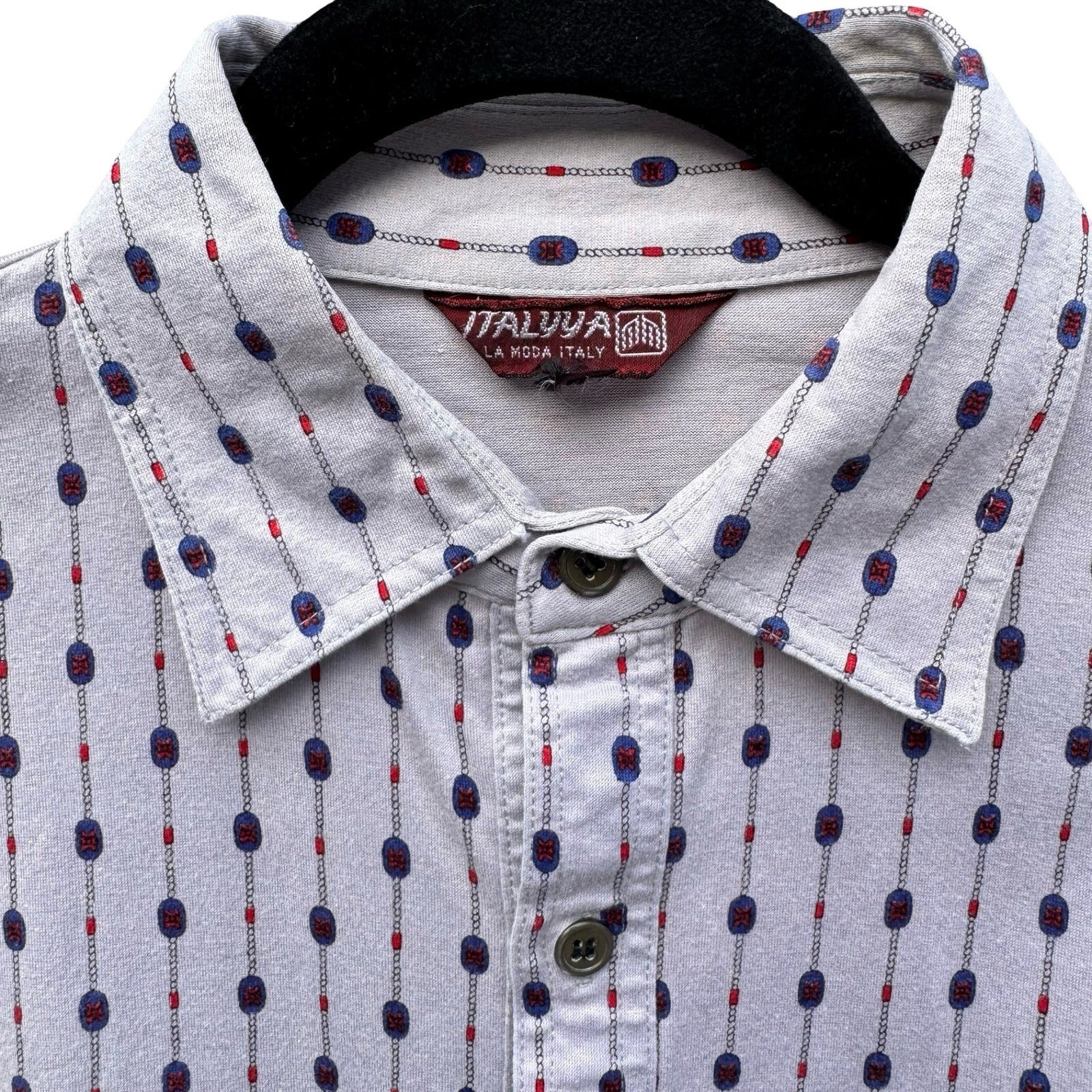 Italyva La Moda Italy Mens Grey Geometric Chain Print Button Up Shirt Size 90