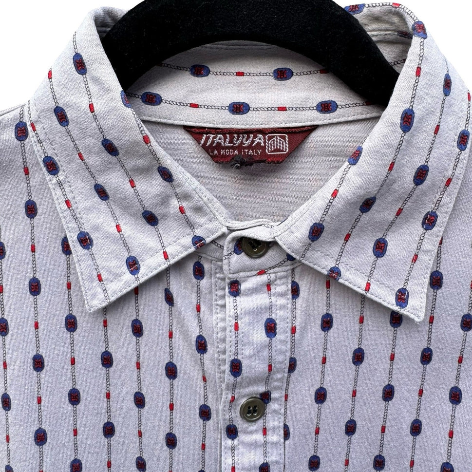 Italyva La Moda Italy Mens Grey Geometric Chain Print Button Up Shirt Size 90