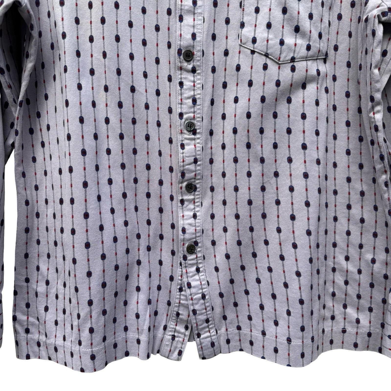 Italyva La Moda Italy Mens Grey Geometric Chain Print Button Up Shirt Size 90