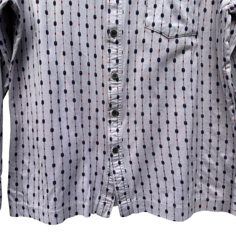 Italyva La Moda Italy Mens Grey Geometric Chain Print Button Up Shirt Size 90